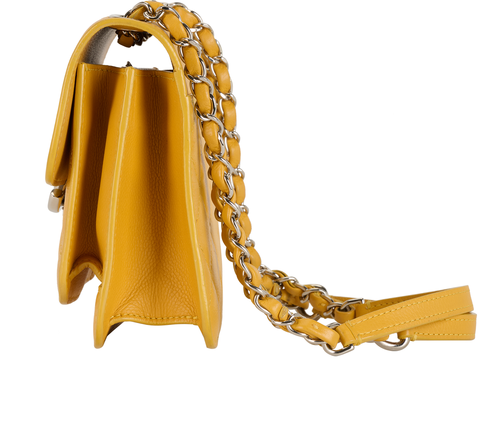 Half CC Flap Bag, &pound;1,500, Handbags, Yellow, Leather, Bottom view